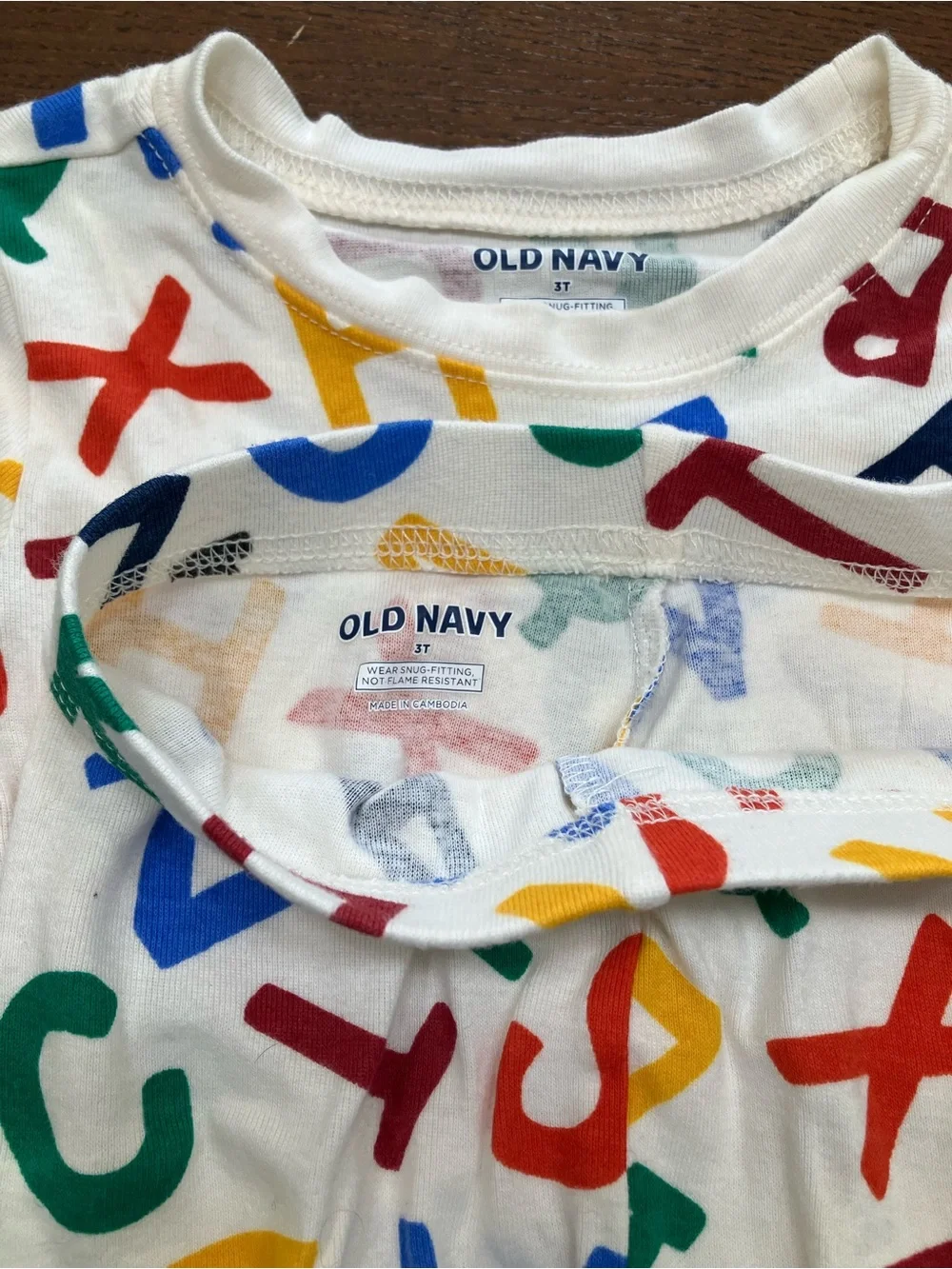 Old Navy White Pajama Set with Multicolor Alphabet Print Cotton